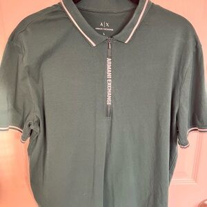 Armani Exchange Dark Green Polo with Zip Detail